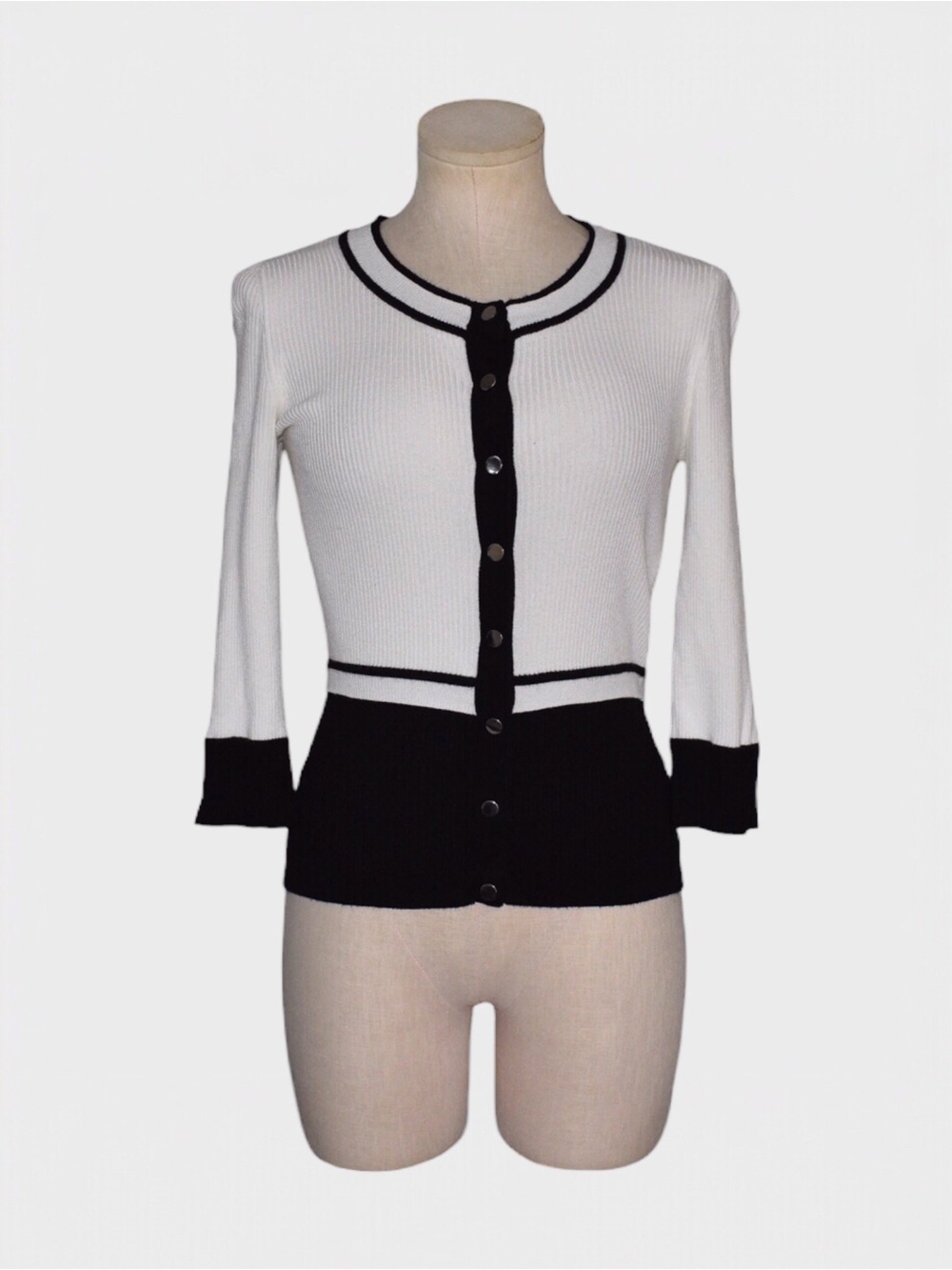 White House Black Market Ribbed Colorblock Button Cardigan Sweater